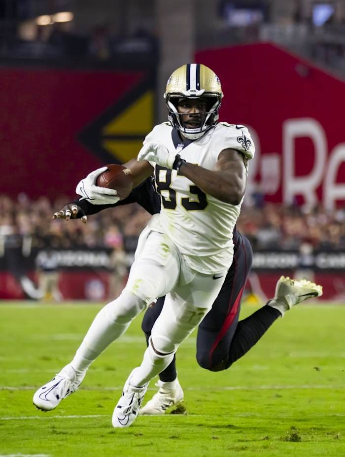 New Orleans Saints tight end Juwan Johnson (83). Mandatory Credit: Mark J. Rebilas-USA TODAY 